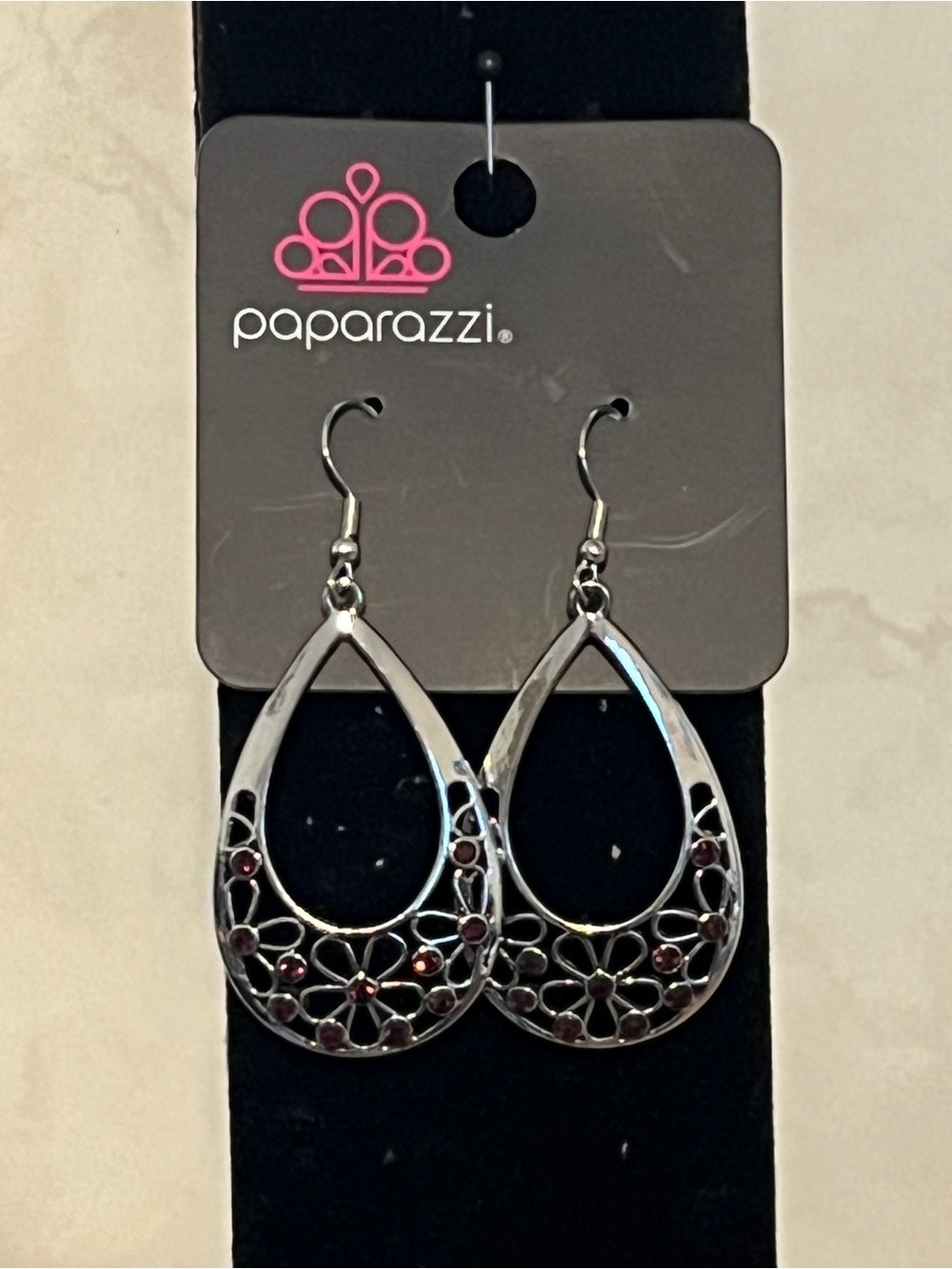 Paparazzi Silver Teardrop Earrings with Purple Accents